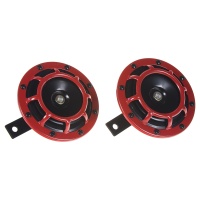 Diskový klakson (vysoký a nízký tón), červený, 120mm, 12V Diskový klakson (vysoký a nízký tón), červený, 120mm, 12V